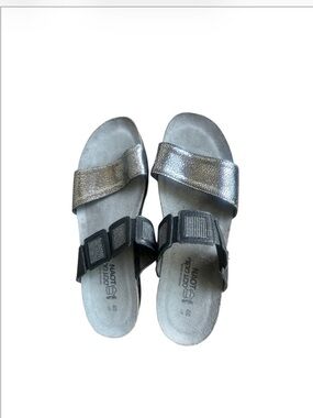 NAOT Ashley Black Metallic Wedge Slide Sandals EU 40 Leather Slip On Shoes